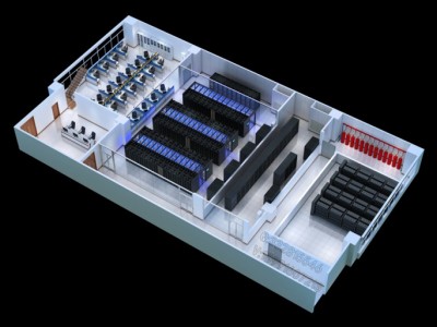 北京某职业技术学院智慧机房效果图制作|研发室机房俯视图图2