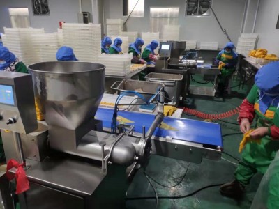 湖州丁莲方千张包子加工设备，豆皮百叶包打馅生产线图2