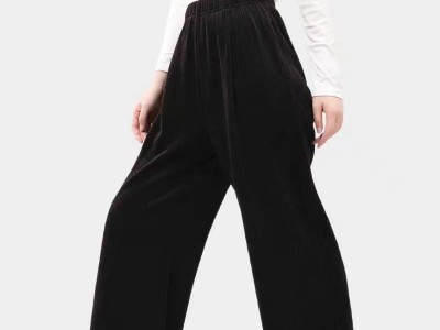 温碧霞代言IRENENA服装品牌高腰丝绒阔腿裤黑色均码休闲裤图2